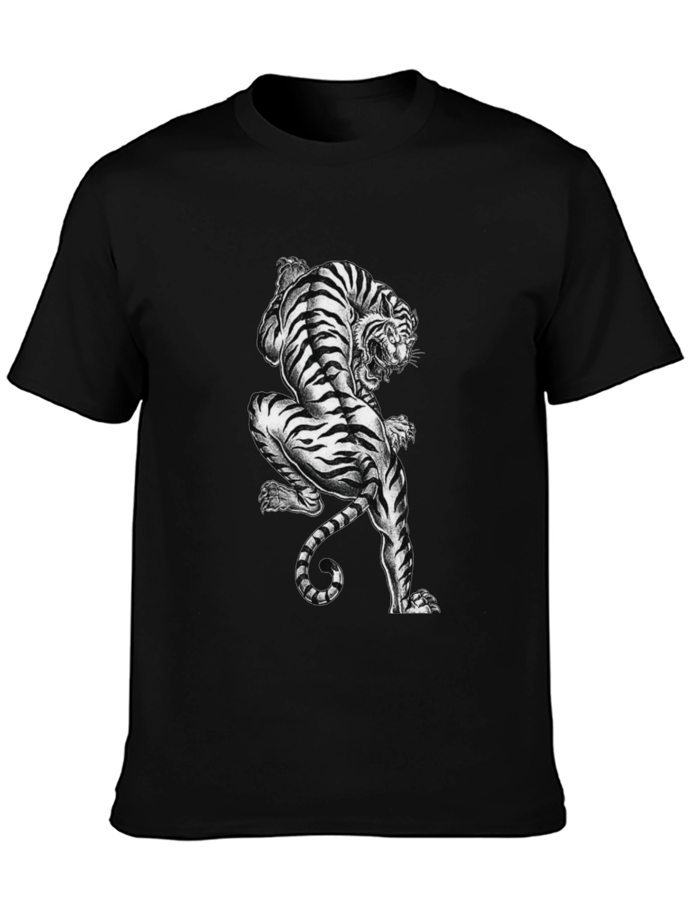 Striking Tiger Graphic Print Black T-Shirt