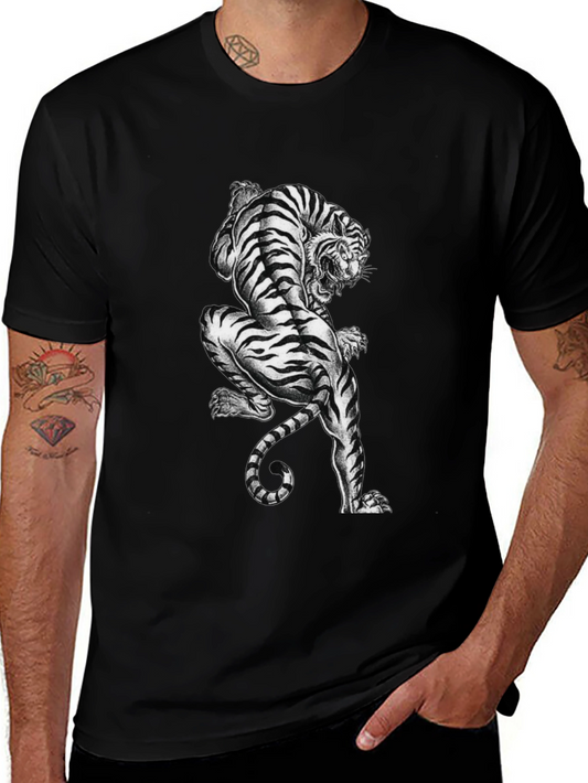 Striking Tiger Graphic Print Black T-Shirt
