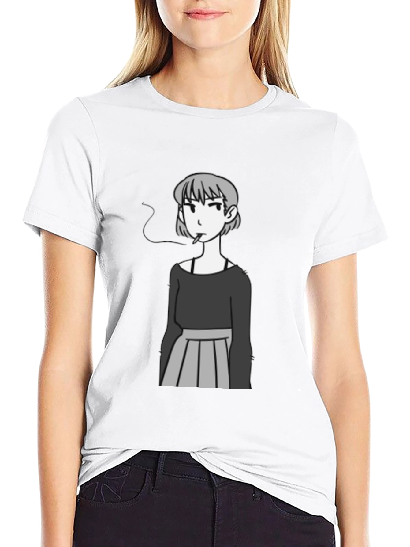 Smoking Girl Graphic Tee - Trendy Unisex T-Shirt