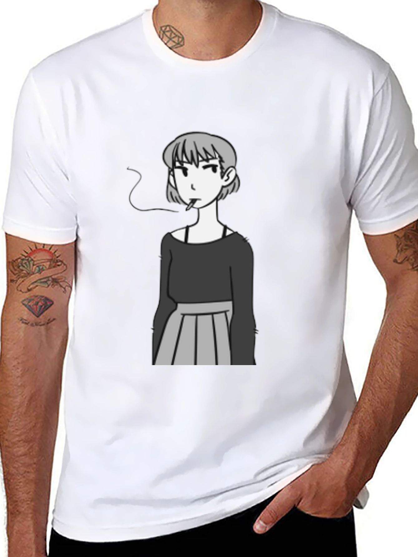 Smoking Girl Graphic Tee - Trendy Unisex T-Shirt