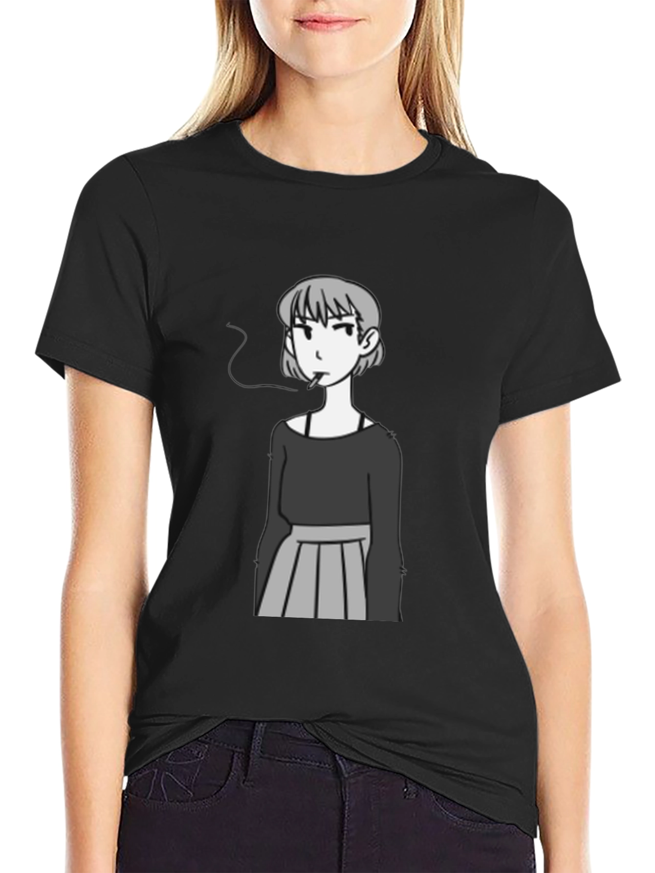 Smoking Girl Graphic Tee - Trendy Unisex T-Shirt
