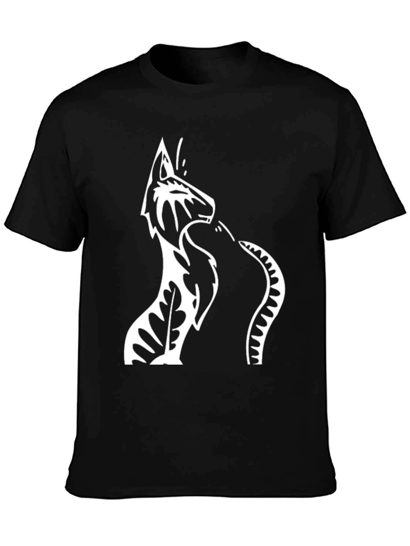 Black T-Shirt with Wolf & Snake Graphic