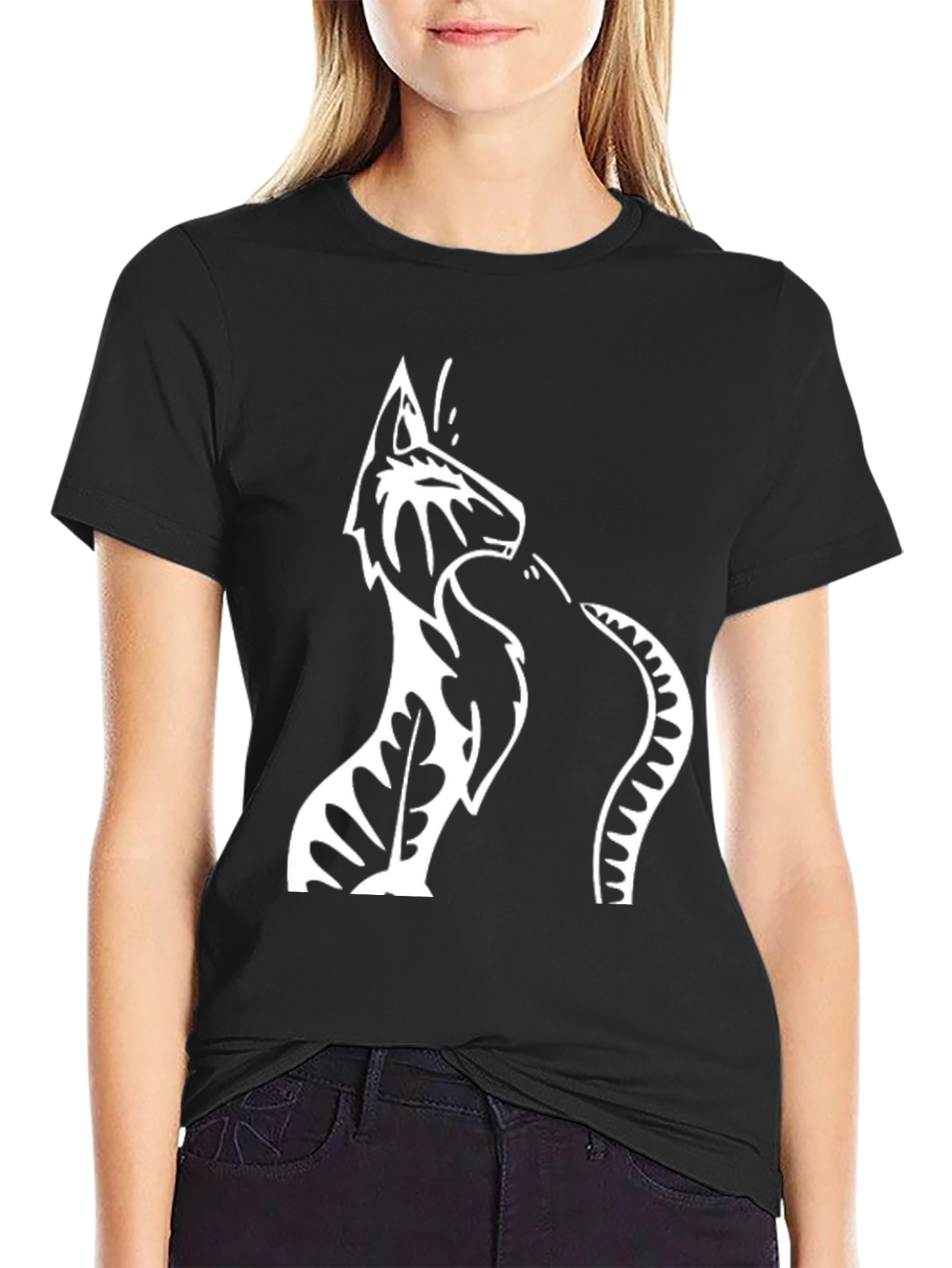 Black T-Shirt with Wolf & Snake Graphic