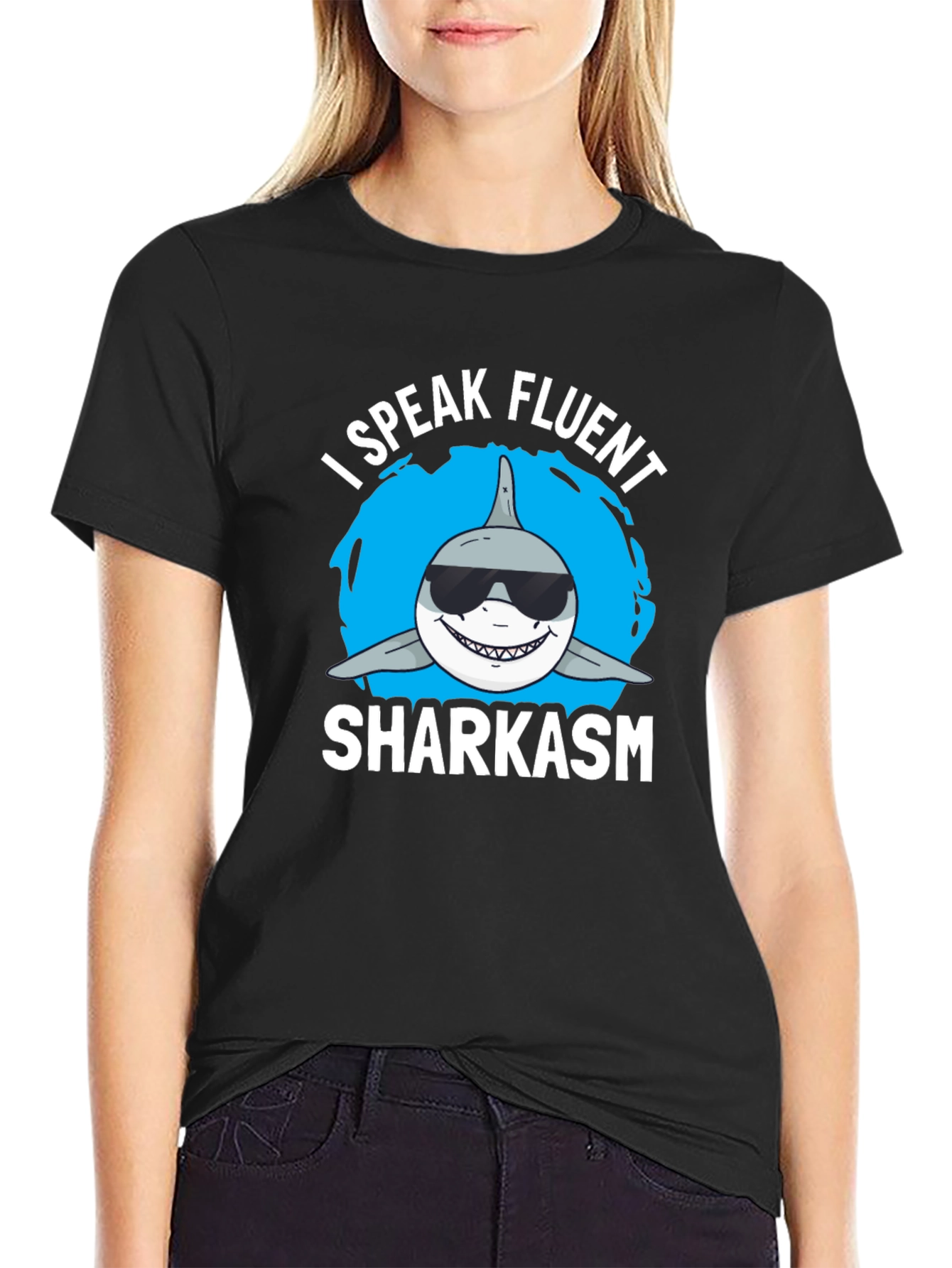 Fluent Sharkasm Graphic Tee - Black Cotton T-Shirt
