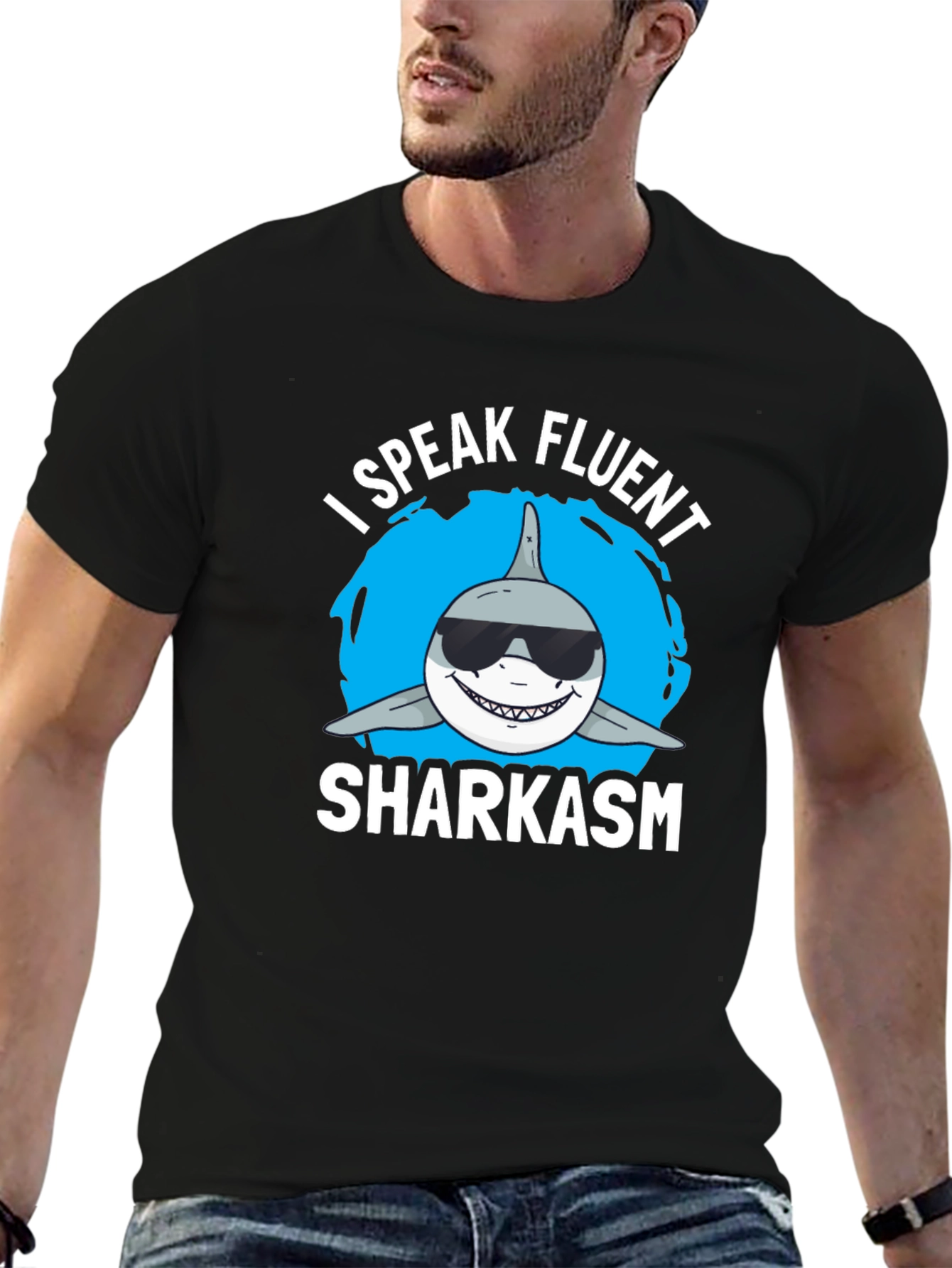 Fluent Sharkasm Graphic Tee - Black Cotton T-Shirt