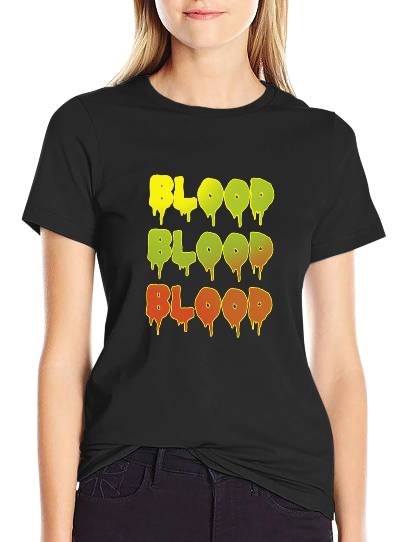 Gothic Blood Graphic Print Black T-Shirt