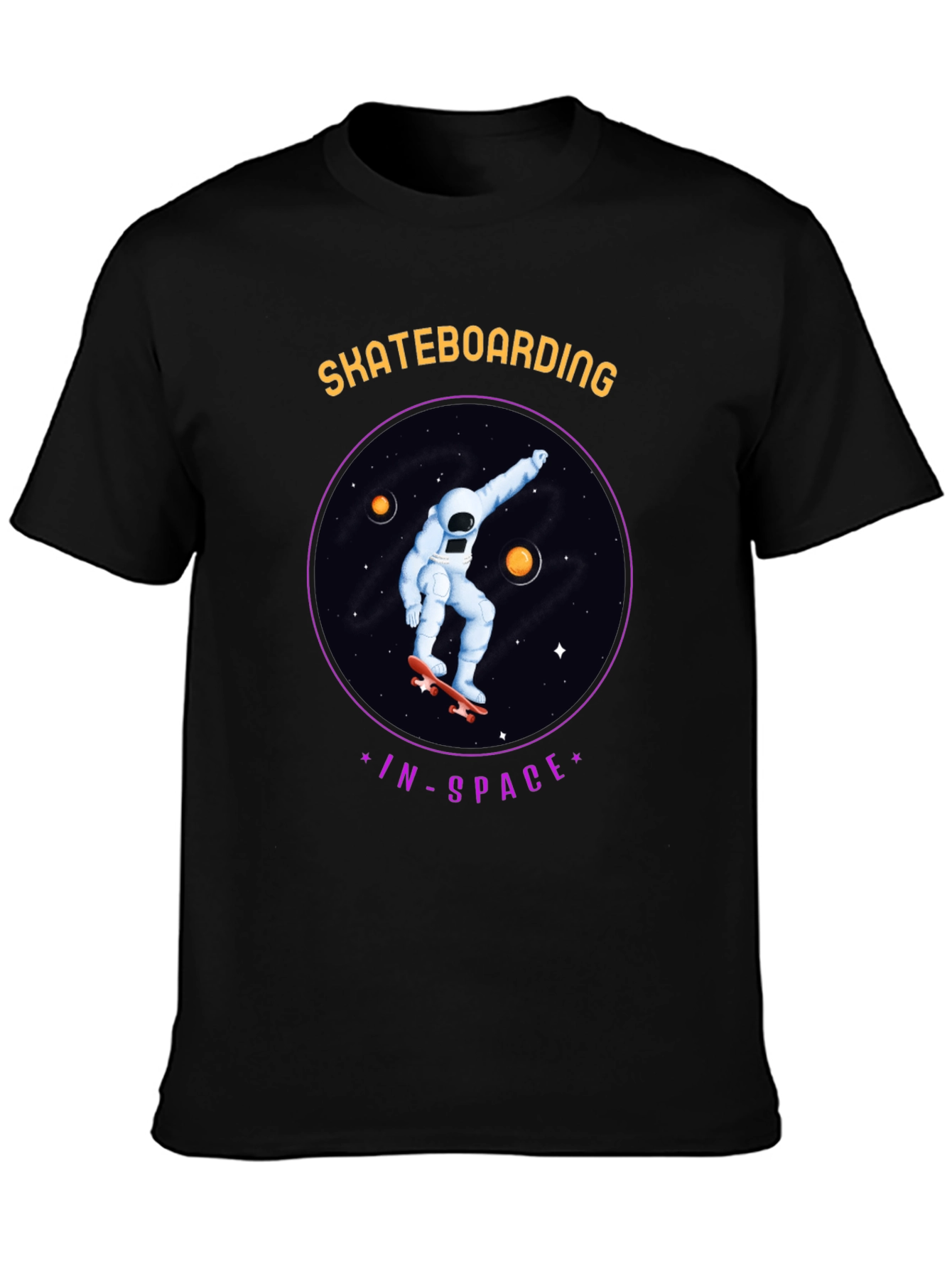 Skateboarding in Space Graphic Tee - Black Cotton