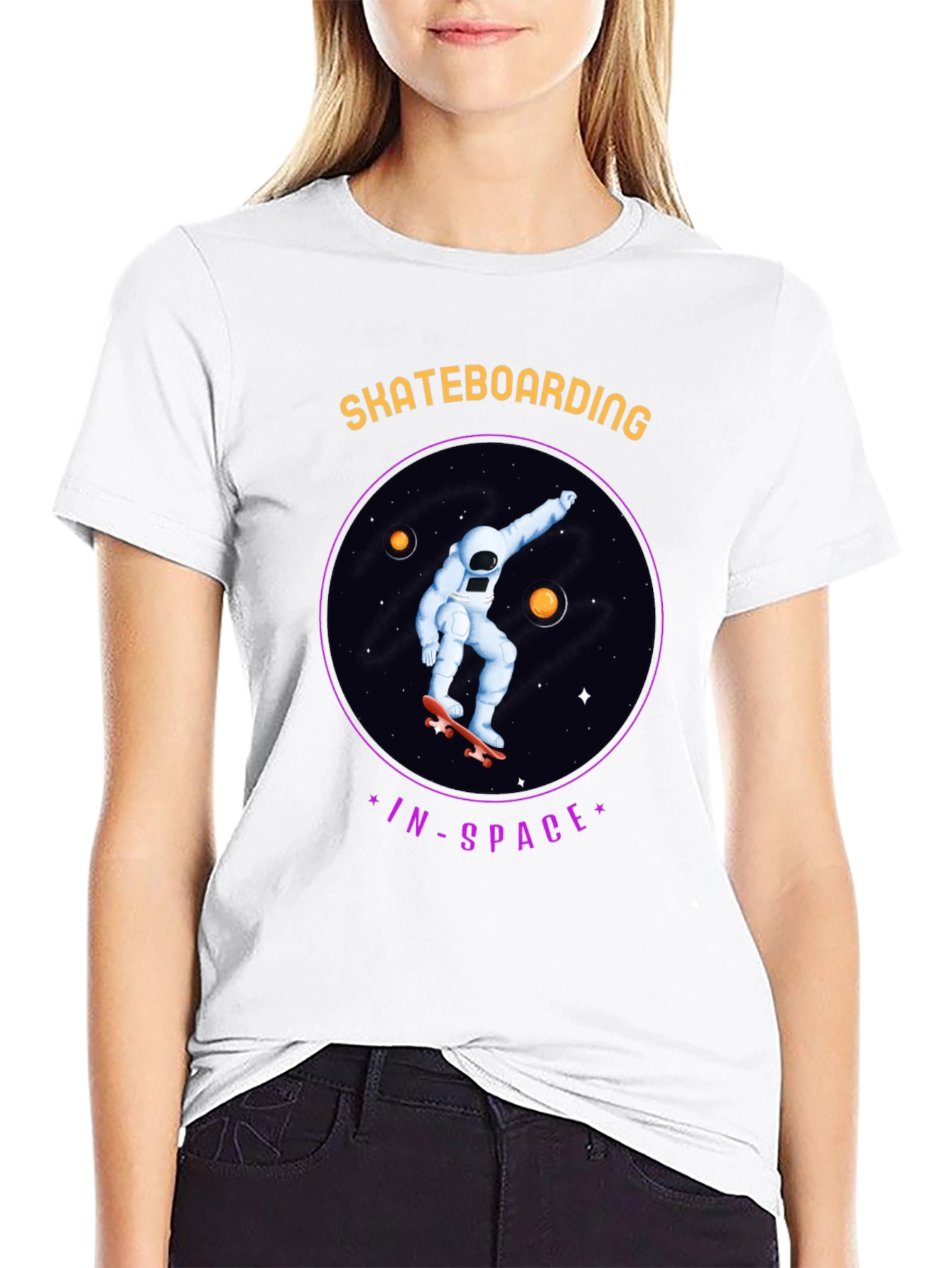 Skateboarding in Space Graphic Tee - Black Cotton