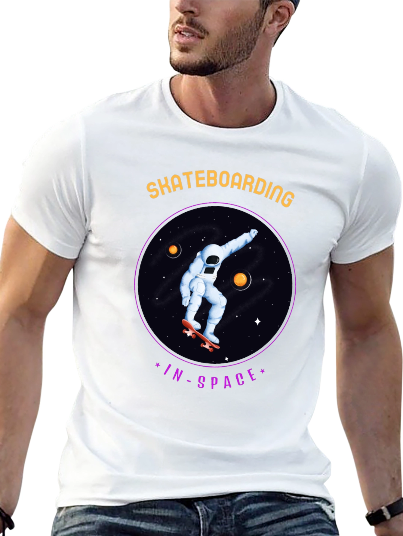 Skateboarding in Space Graphic Tee - Black Cotton