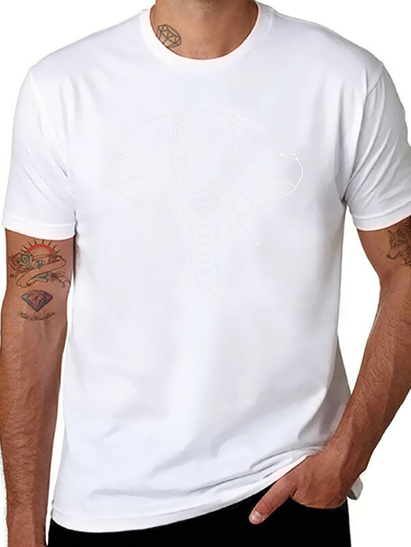 Geometric Elephant Graphic Tee - Black Cotton Shirt
