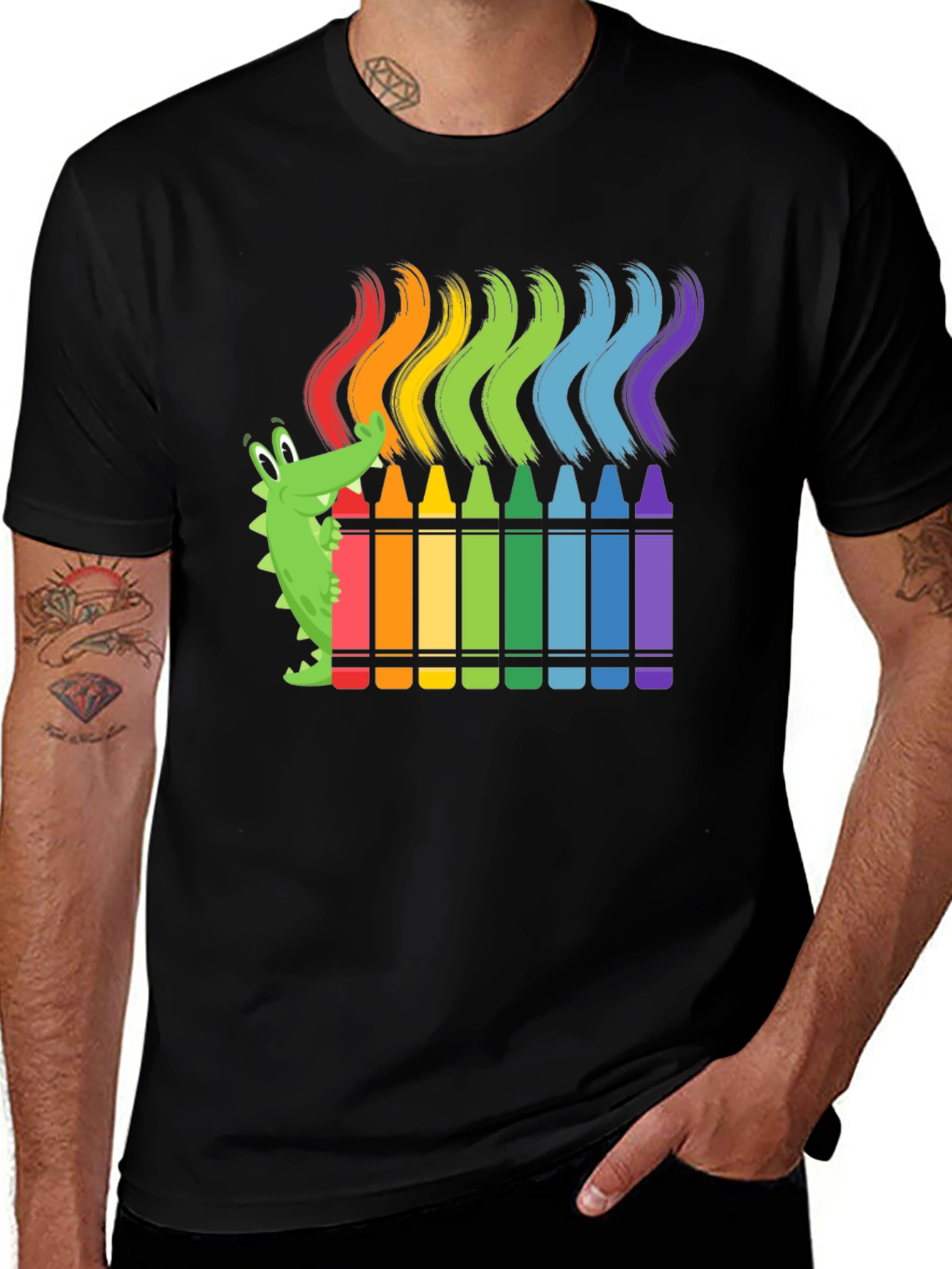 Rainbow Crayon Alligator Graphic Tee