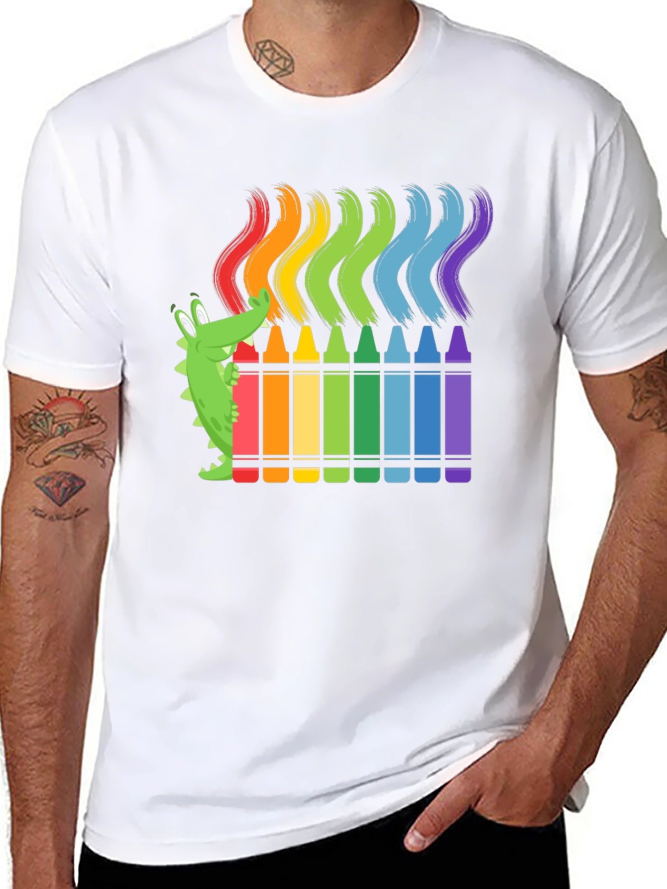 Rainbow Crayon Alligator Graphic Tee