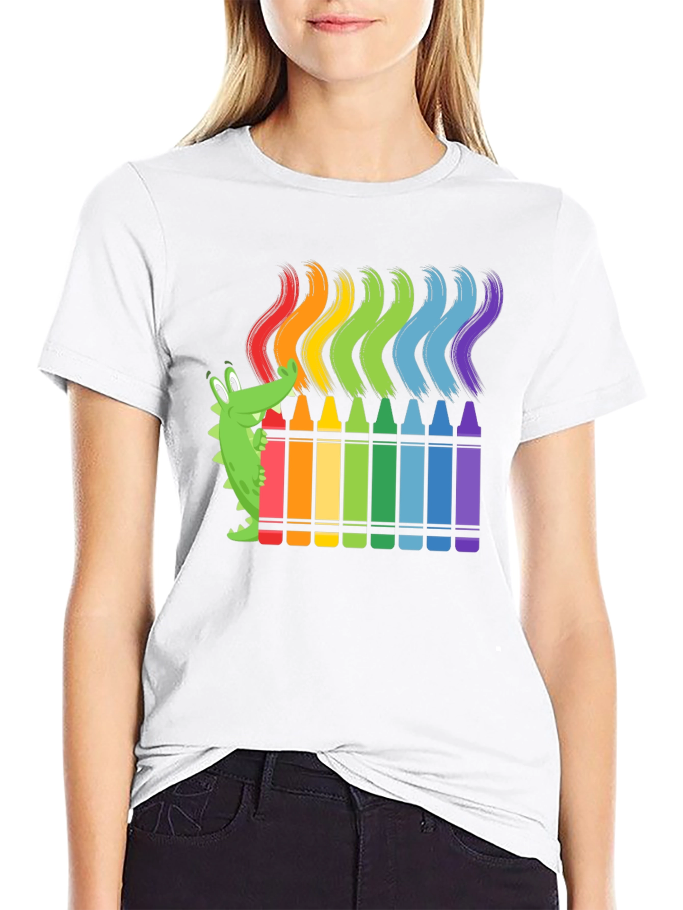 Rainbow Crayon Alligator Graphic Tee