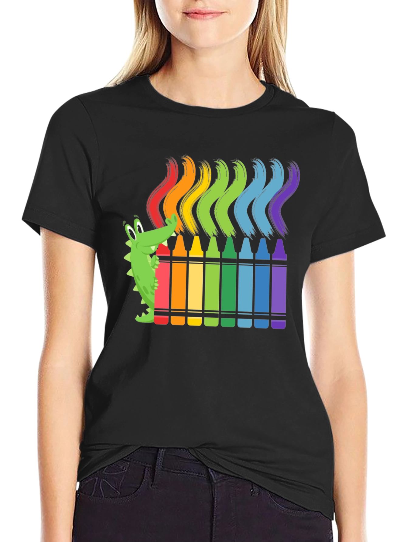 Rainbow Crayon Alligator Graphic Tee