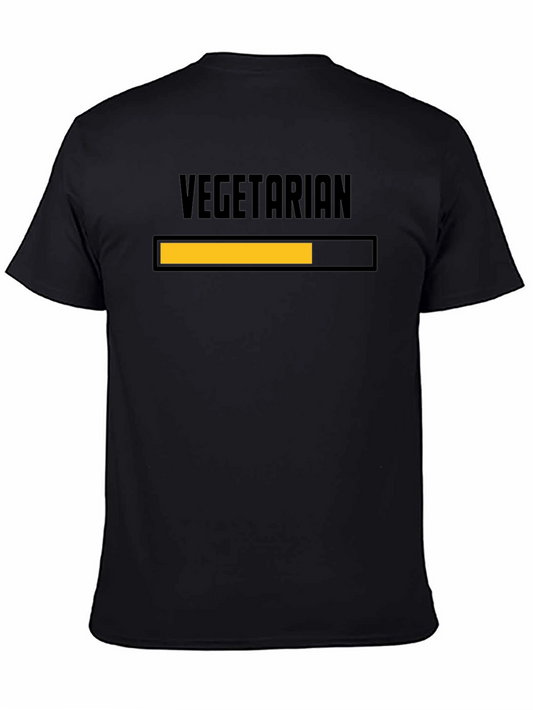 Vegetarian Loading Bar Graphic Tee - Black Cotton Casual T-Shirt