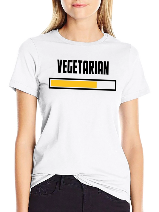 Vegetarian Loading Bar Graphic Tee - Black Cotton Casual T-Shirt