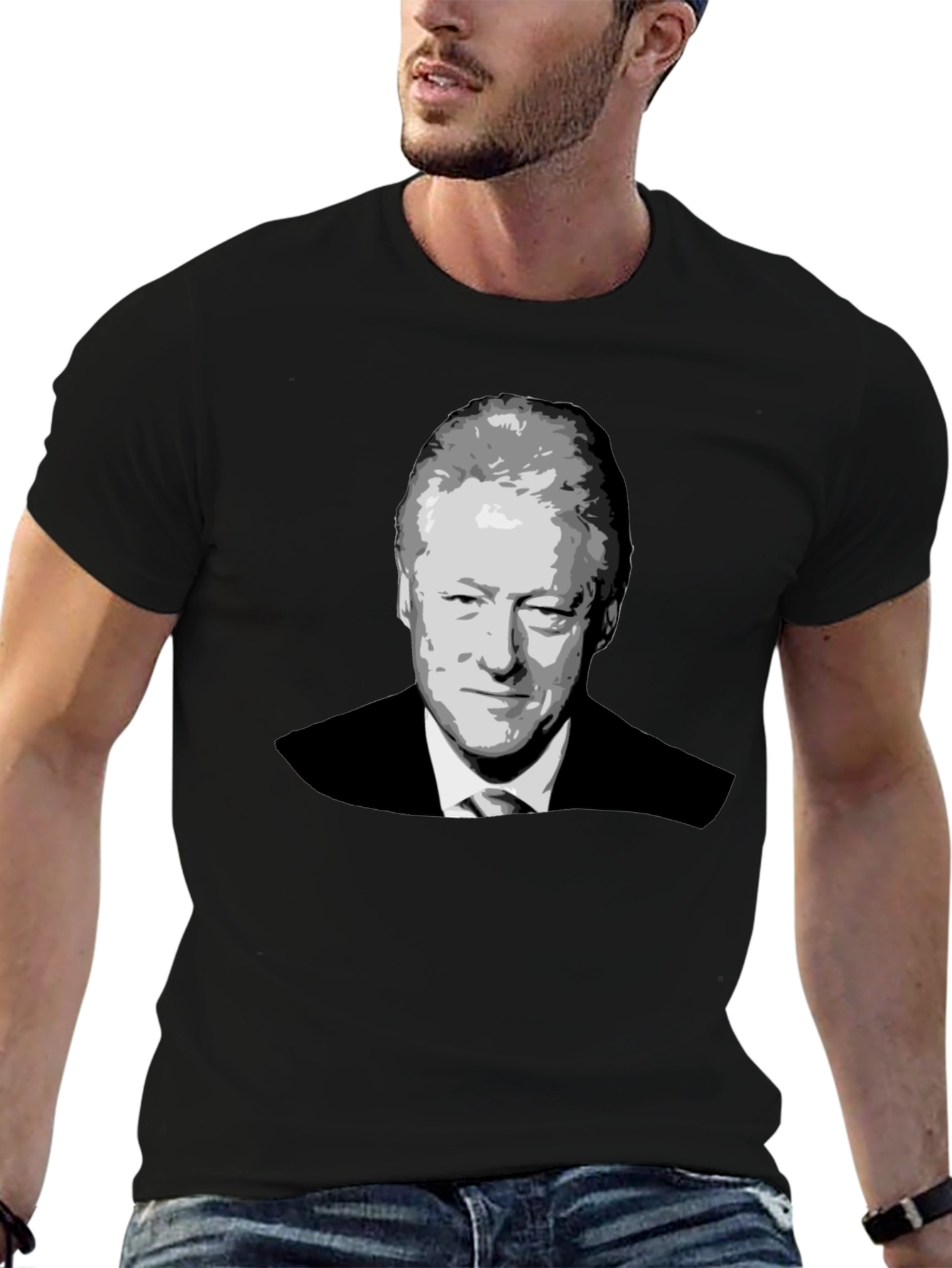 Bill Clinton Portrait Graphic T-Shirt - Black