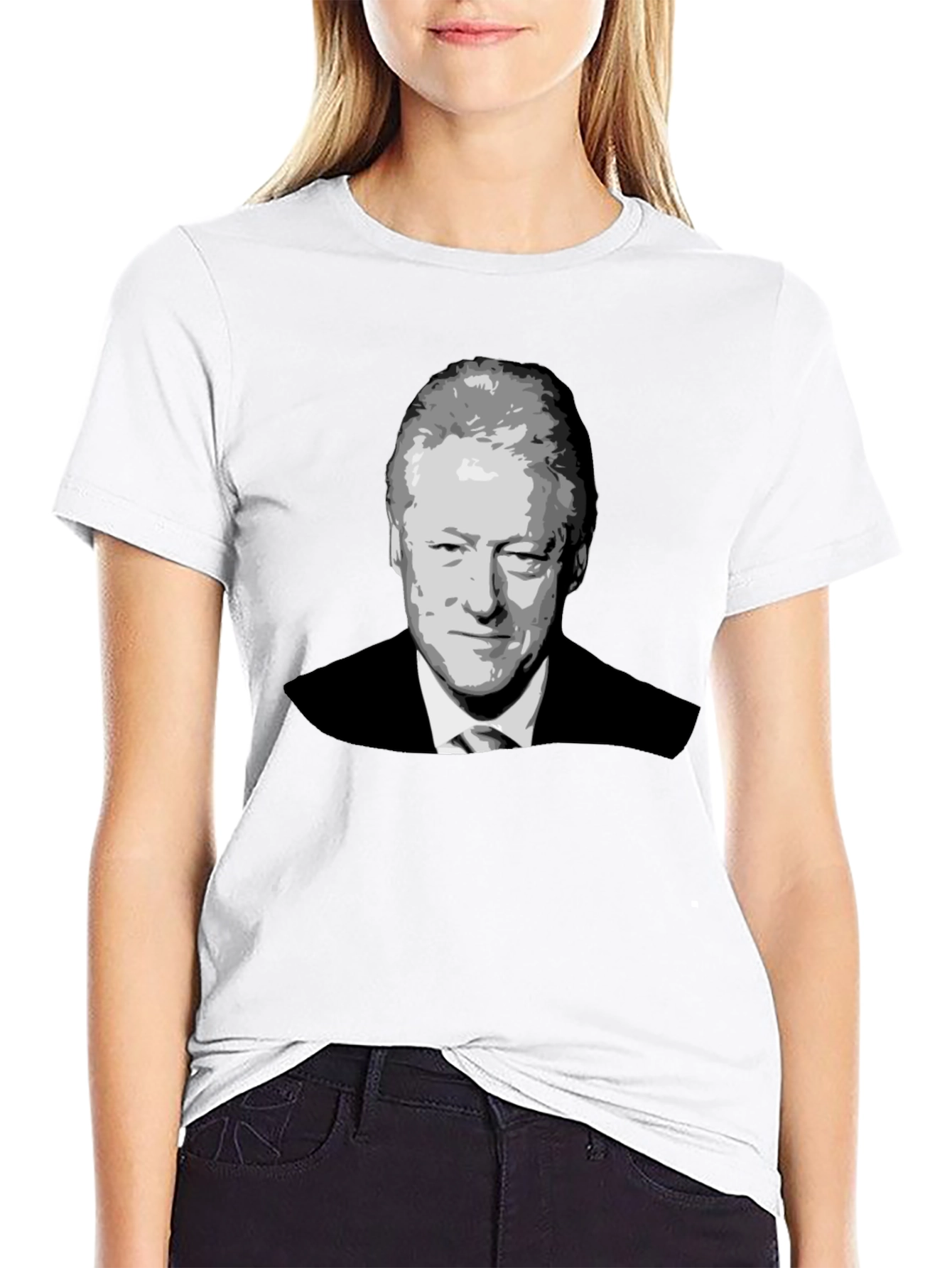 Bill Clinton Portrait Graphic T-Shirt - Black