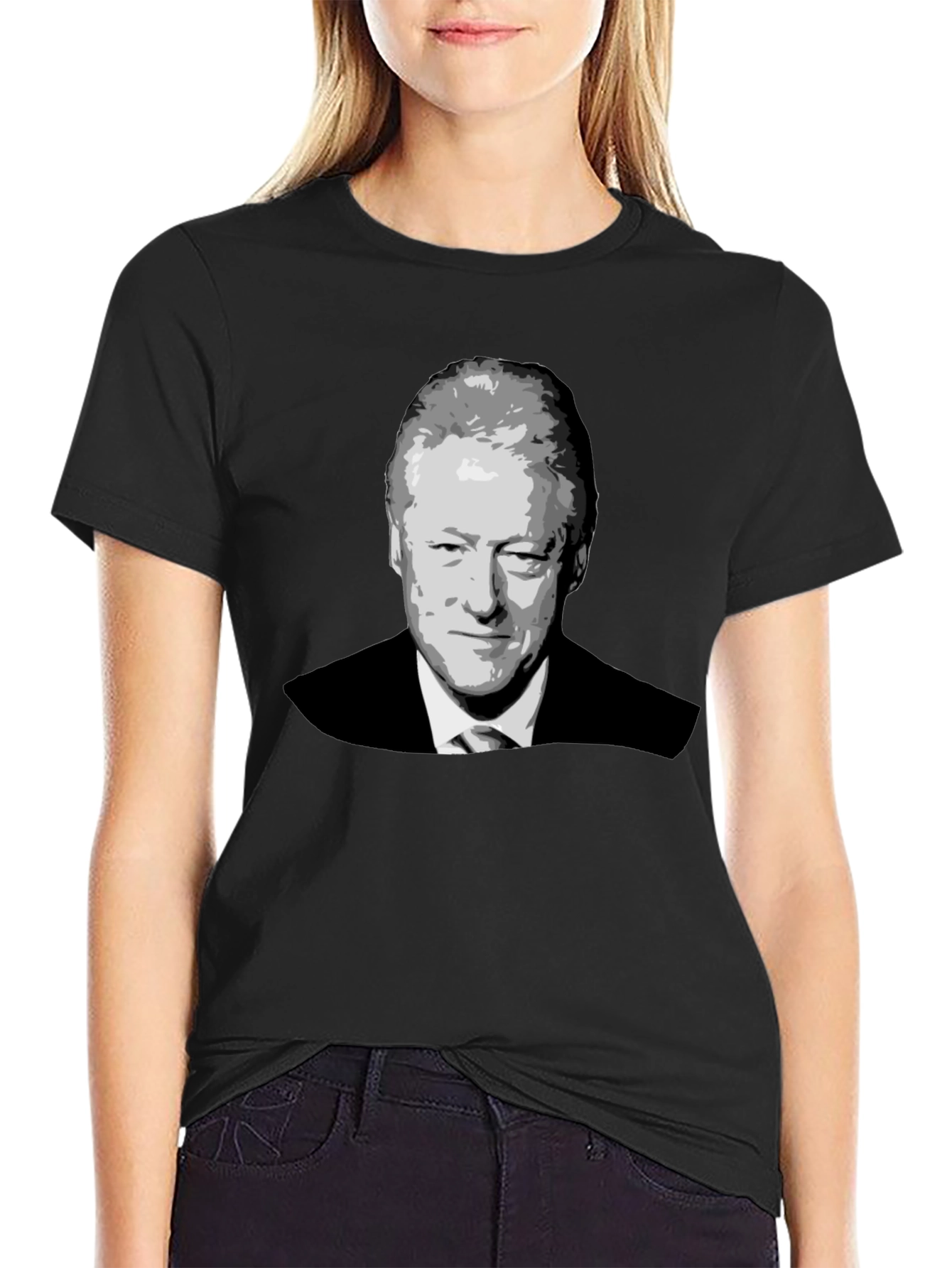 Bill Clinton Portrait Graphic T-Shirt - Black
