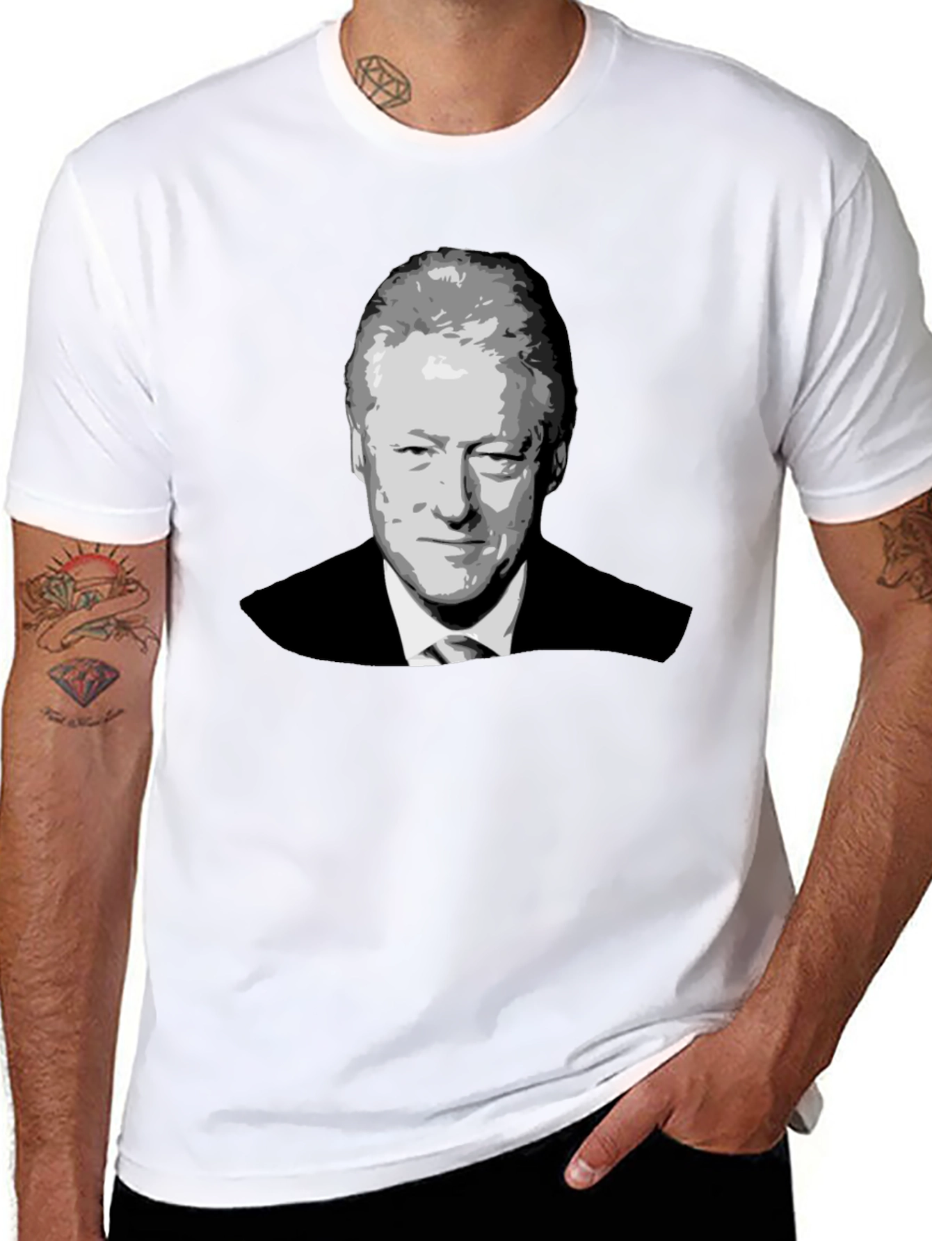 Bill Clinton Portrait Graphic T-Shirt - Black