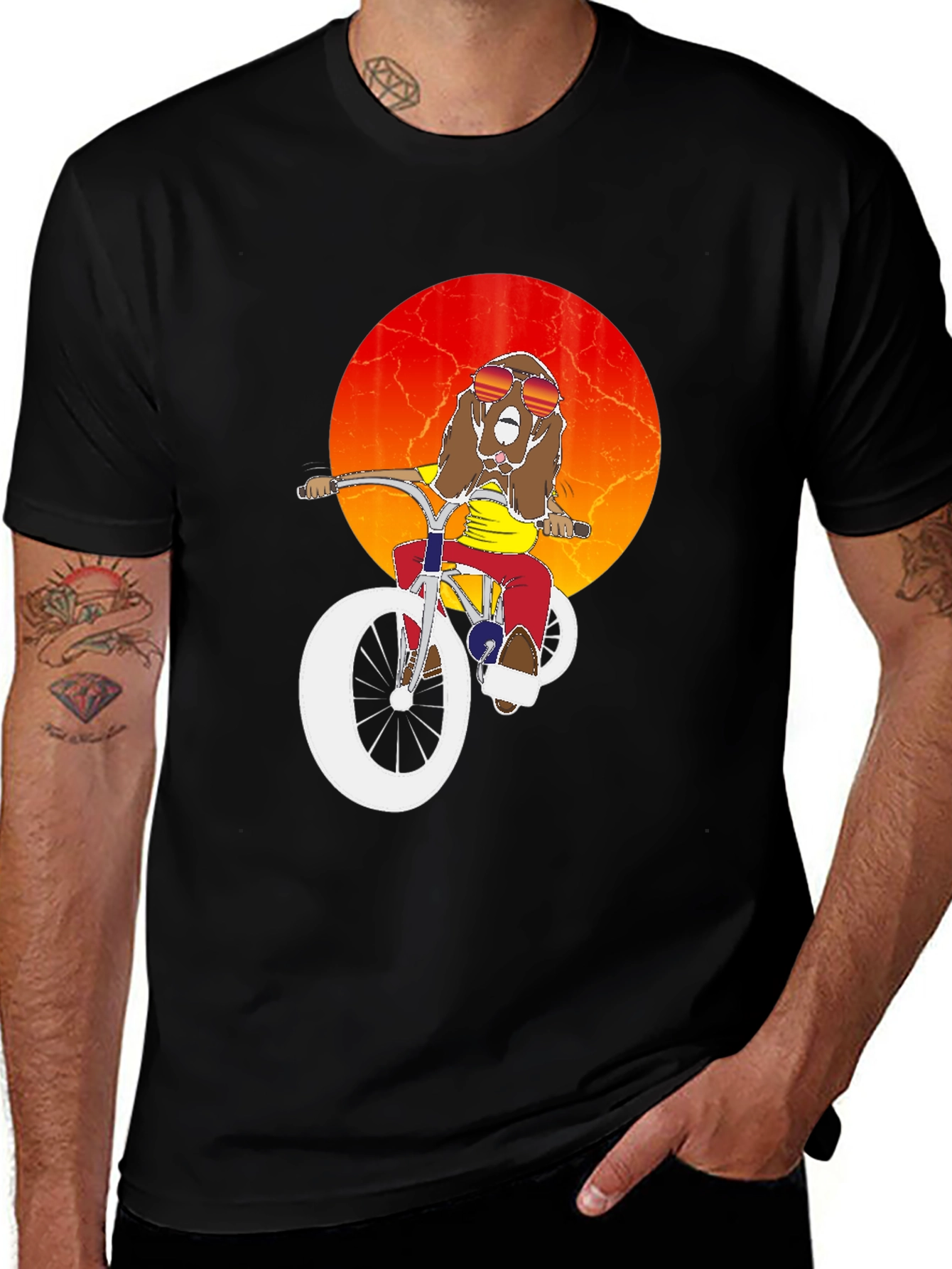 Cool Dog Biker Graphic Tee - Black Cotton T-Shirt