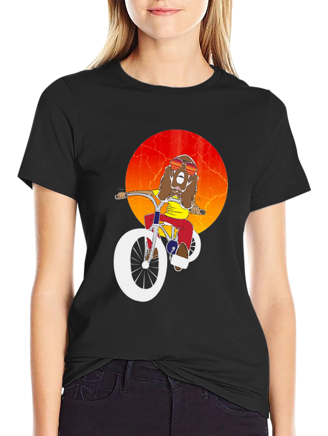 Cool Dog Biker Graphic Tee - Black Cotton T-Shirt