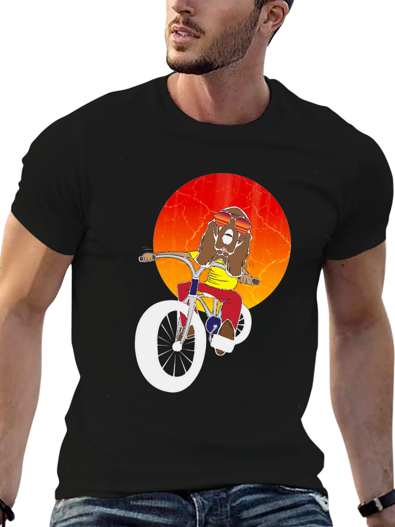Cool Dog Biker Graphic Tee - Black Cotton T-Shirt