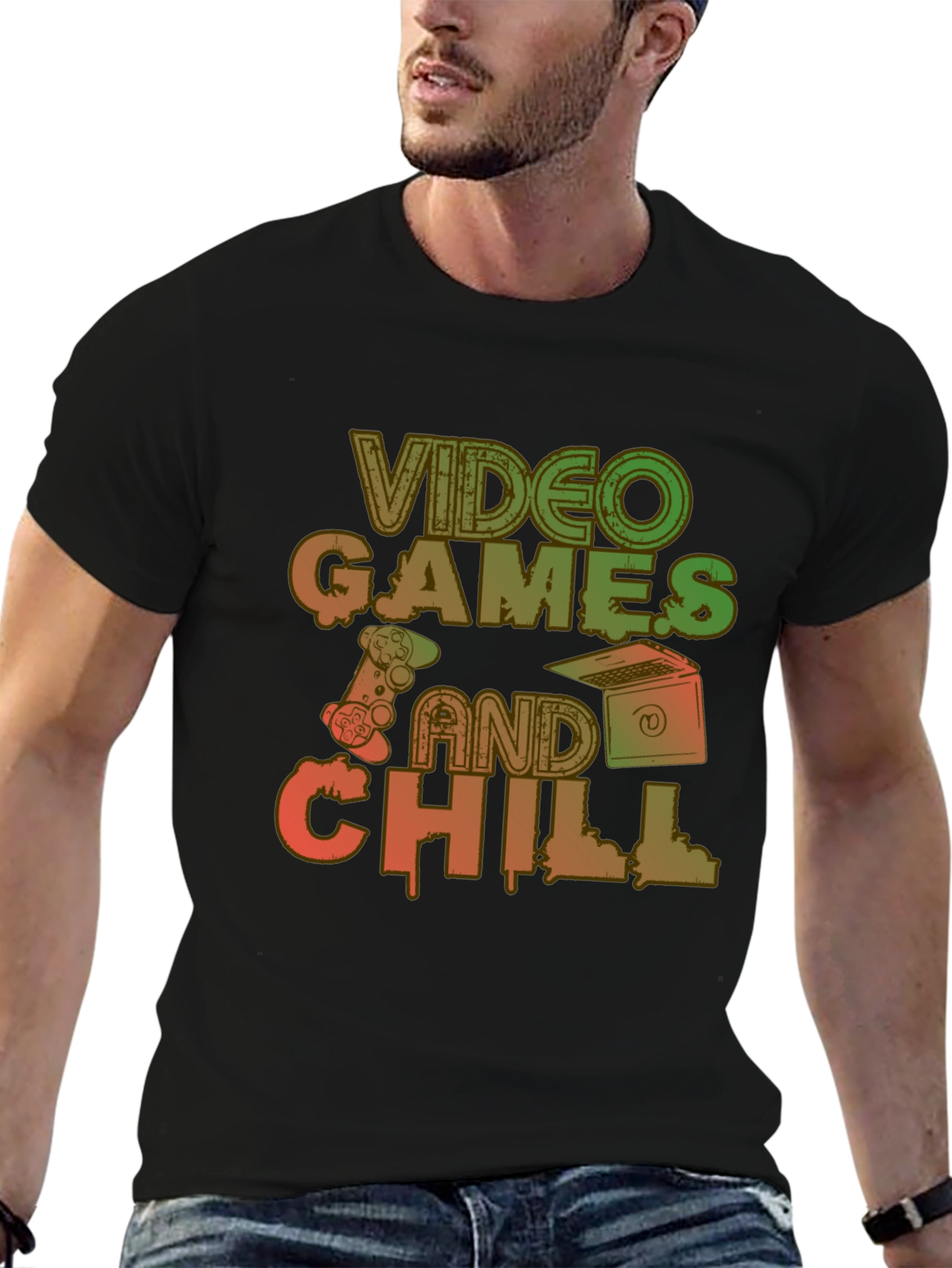 Video Games and Chill Black Graphic Tee