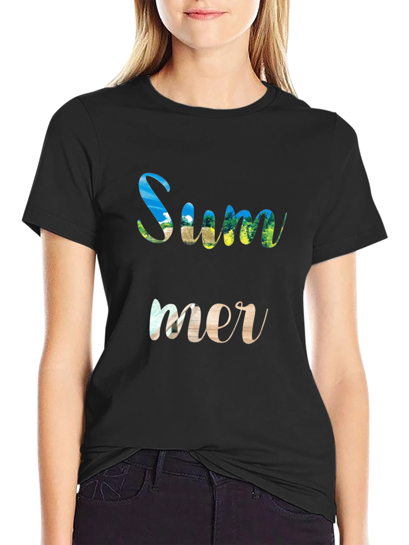 Summer Graphic Print Black T-Shirt