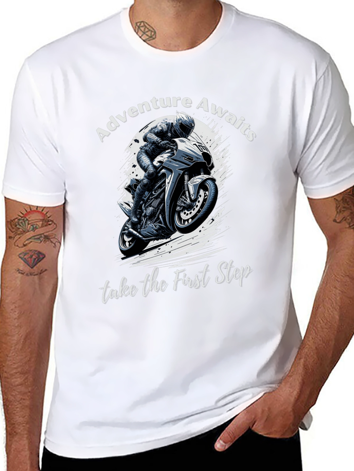 Adventure Awaits Tee - Motorcycle Rider Graphic T-Shirt