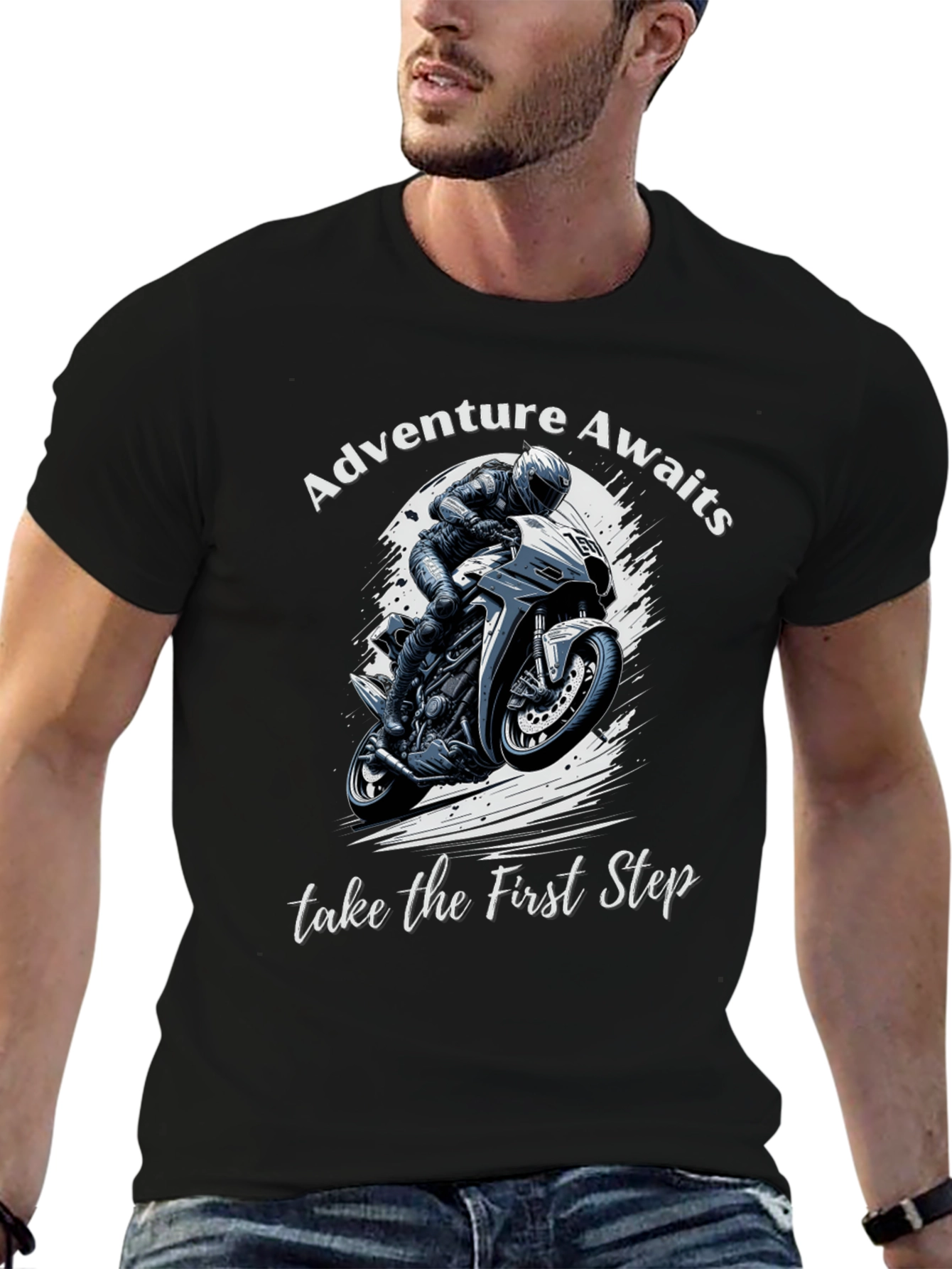 Adventure Awaits Tee - Motorcycle Rider Graphic T-Shirt
