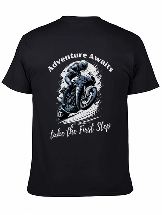 Adventure Awaits Tee - Motorcycle Rider Graphic T-Shirt