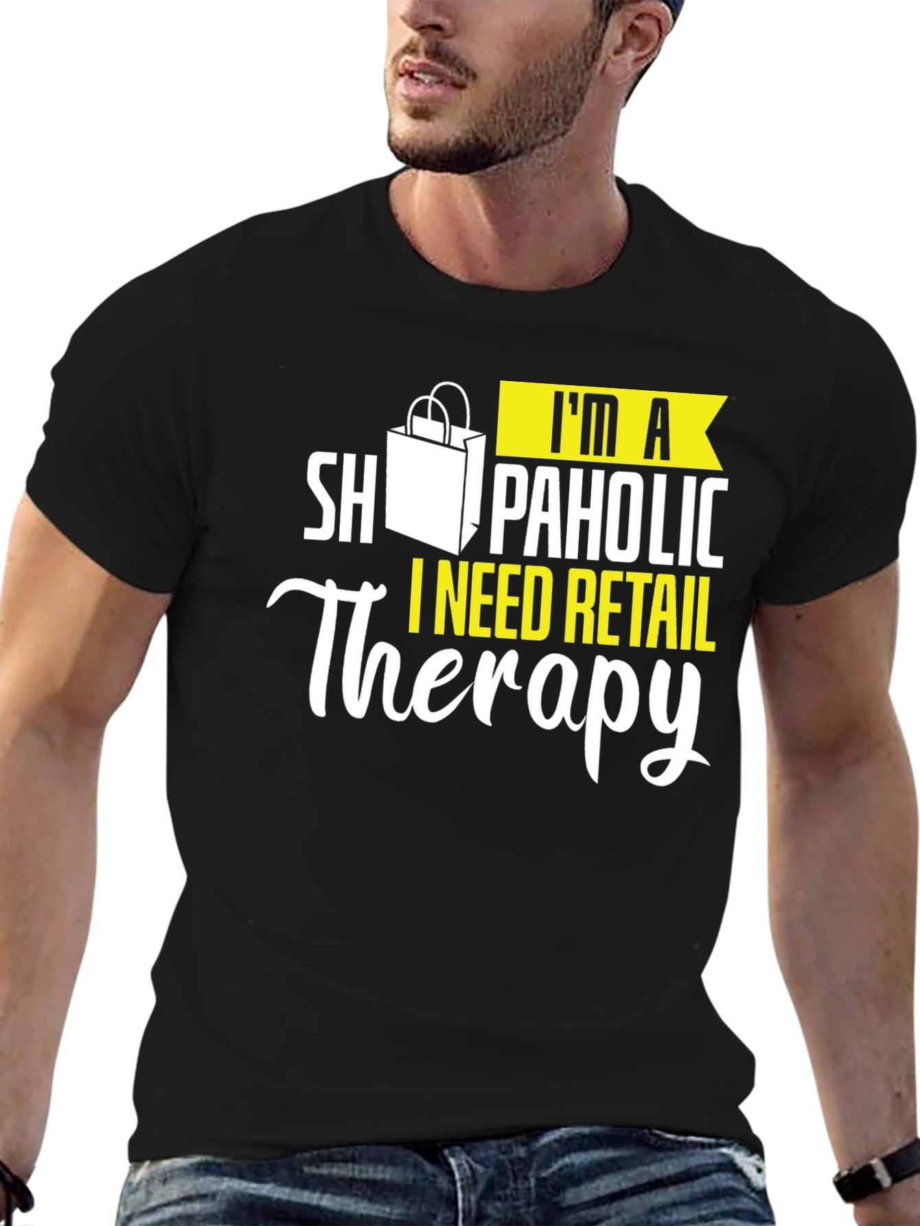 Retail Therapy Graphic Tee - Black Cotton T-Shirt
