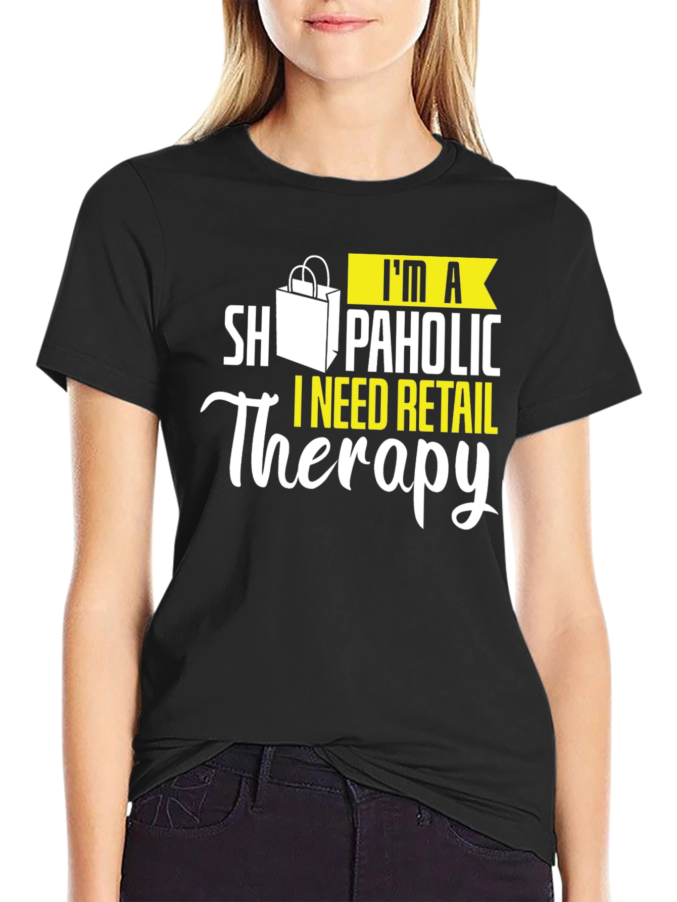 Retail Therapy Graphic Tee - Black Cotton T-Shirt
