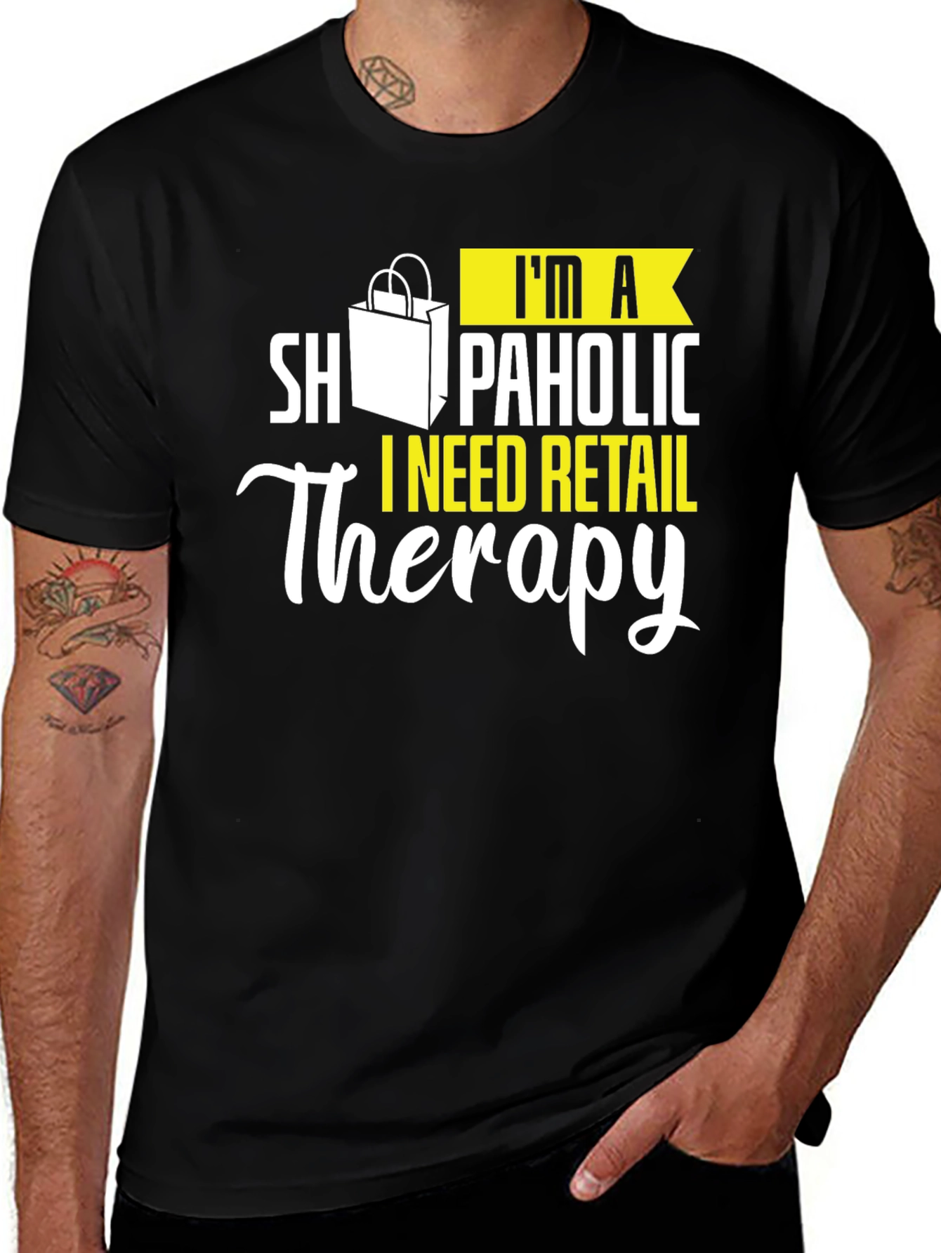 Retail Therapy Graphic Tee - Black Cotton T-Shirt