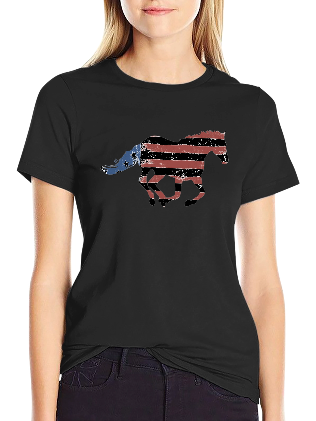 American Flag Horse Graphic T-Shirt