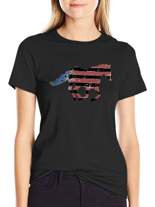 American Flag Horse Graphic T-Shirt
