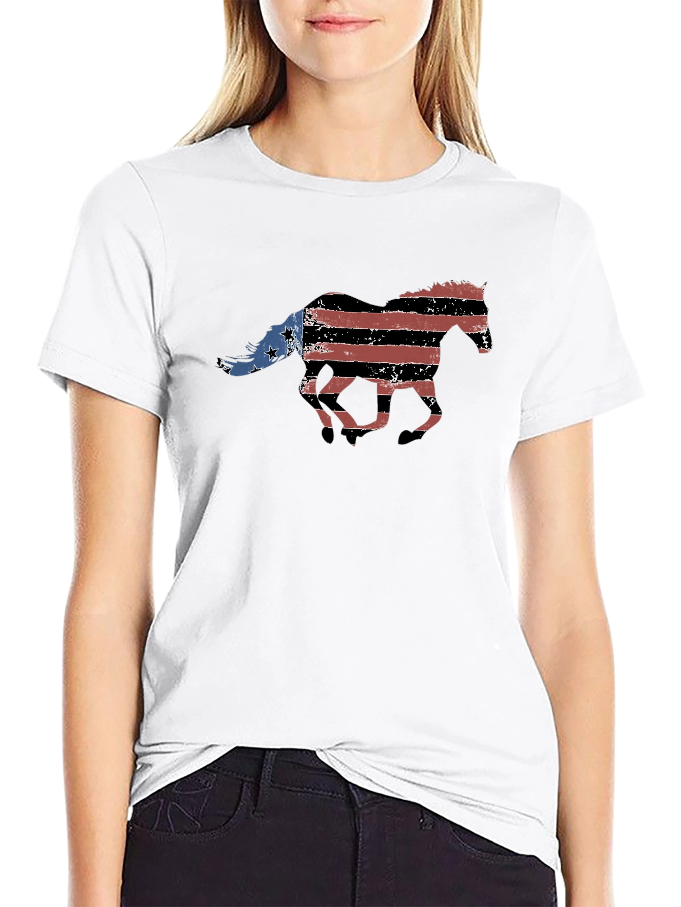 American Flag Horse Graphic T-Shirt