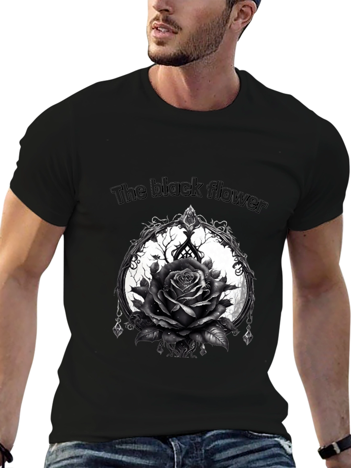 The Black Flower Graphic Tee - Gothic Rose Design