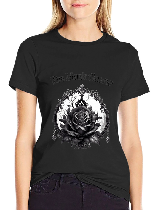 The Black Flower Graphic Tee - Gothic Rose Design