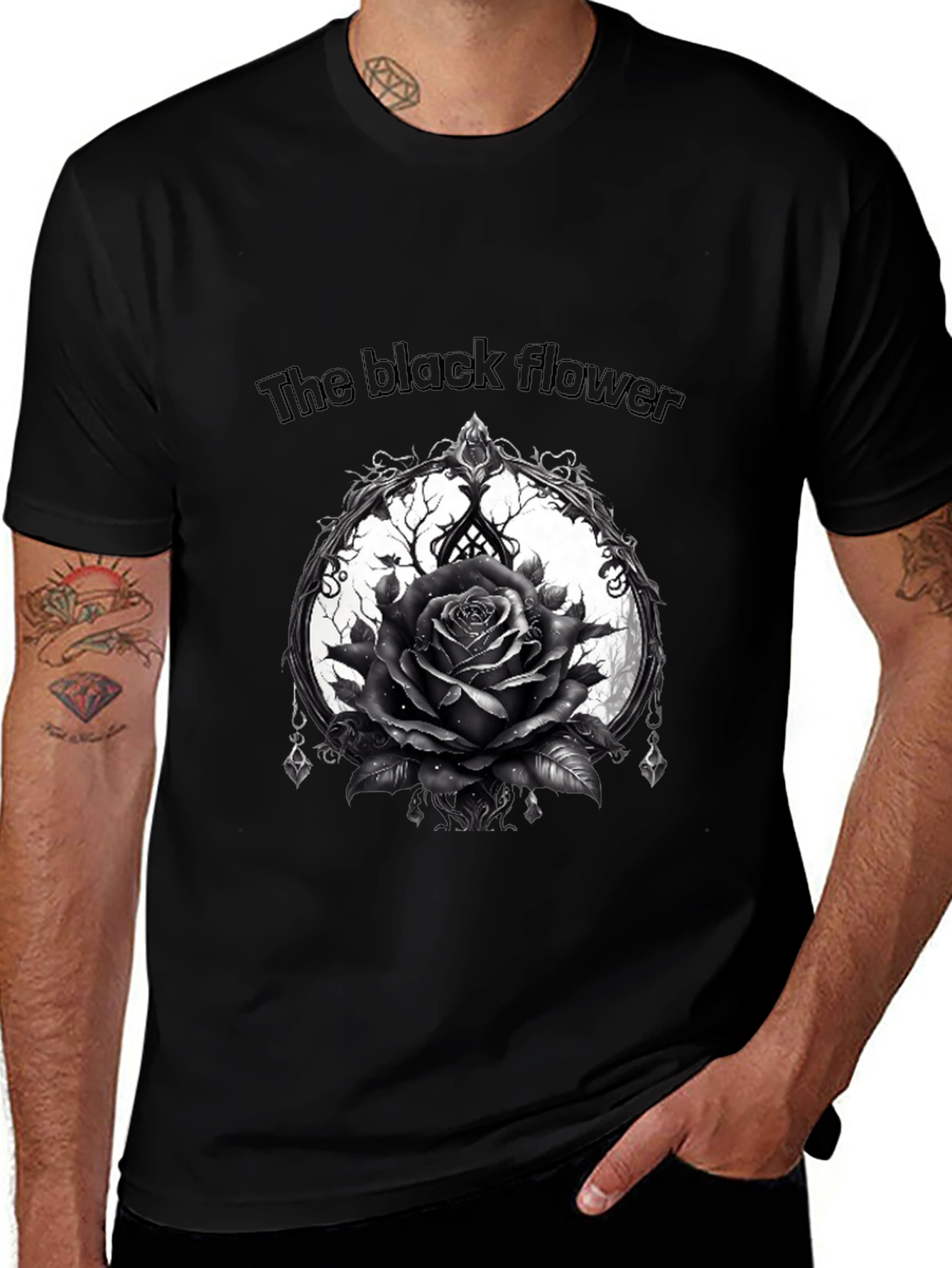 The Black Flower Graphic Tee - Gothic Rose Design