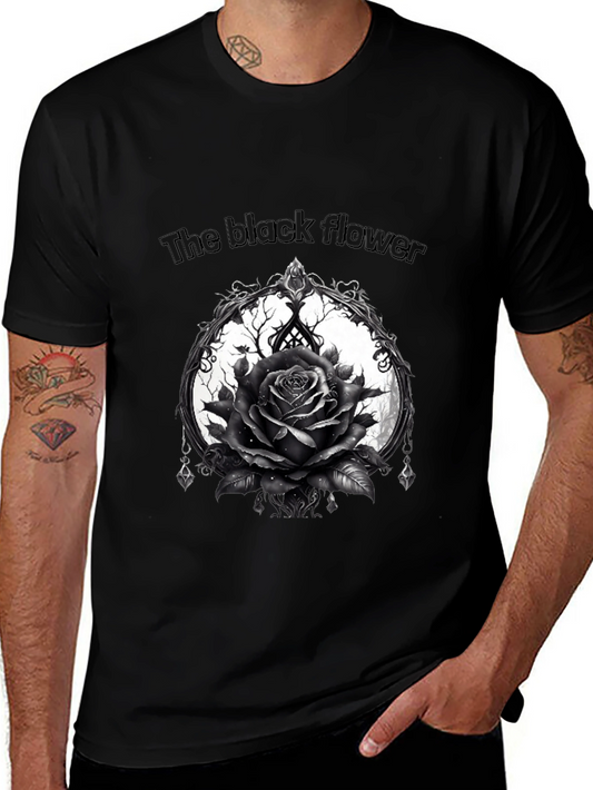 The Black Flower Graphic Tee - Gothic Rose Design