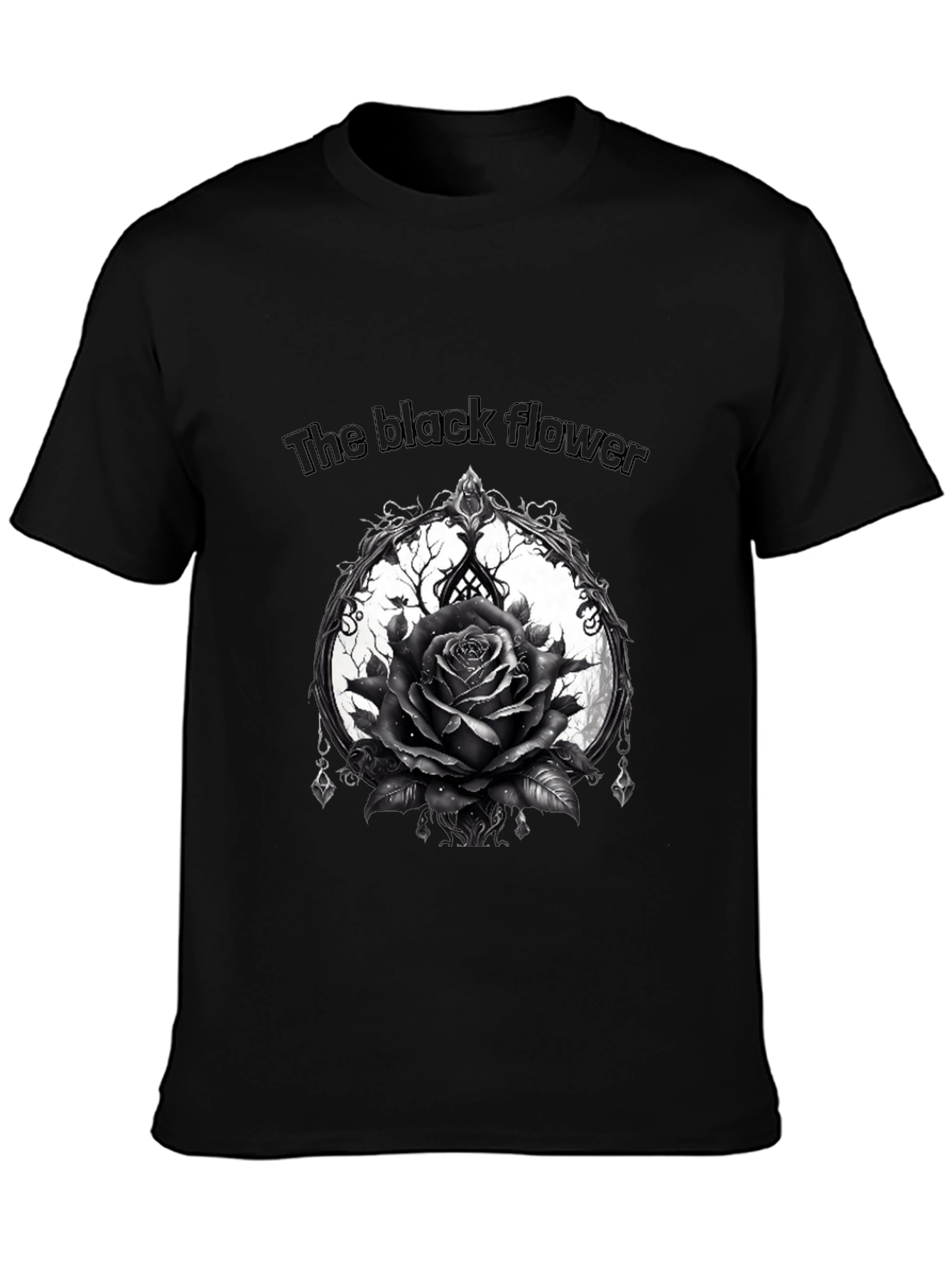 The Black Flower Graphic Tee - Gothic Rose Design