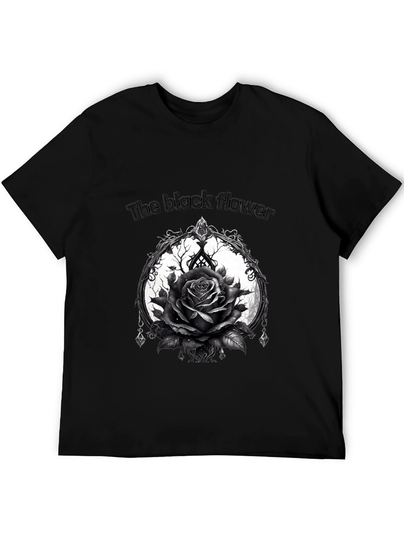 The Black Flower Graphic Tee - Gothic Rose Design