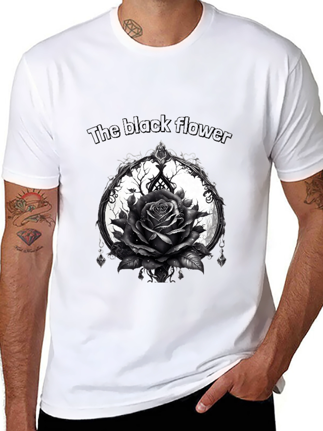 The Black Flower Graphic Tee - Gothic Rose Design