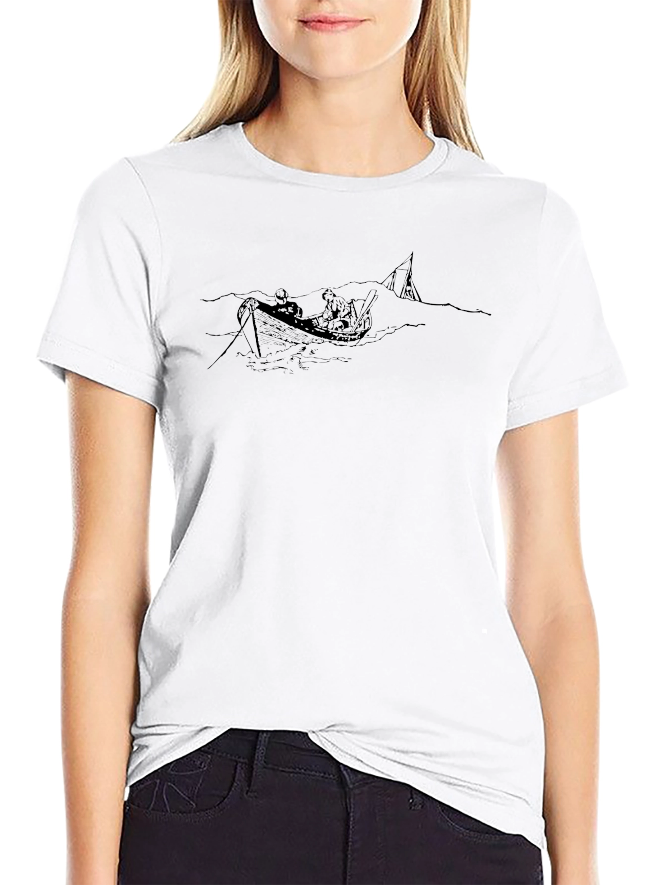 Black T-Shirt with Boat Graphic