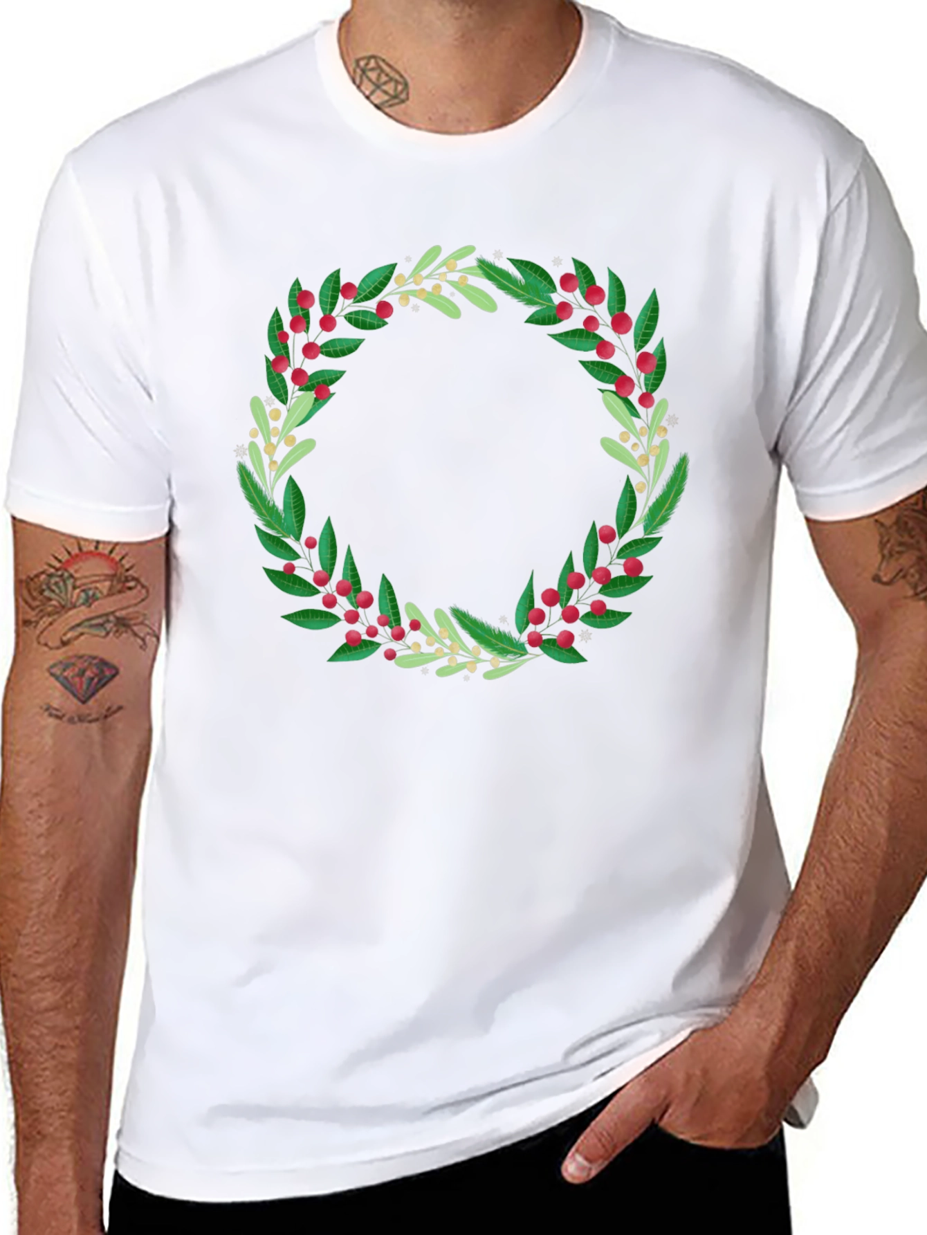 Festive Foliage Wreath Graphic Tee - Unisex