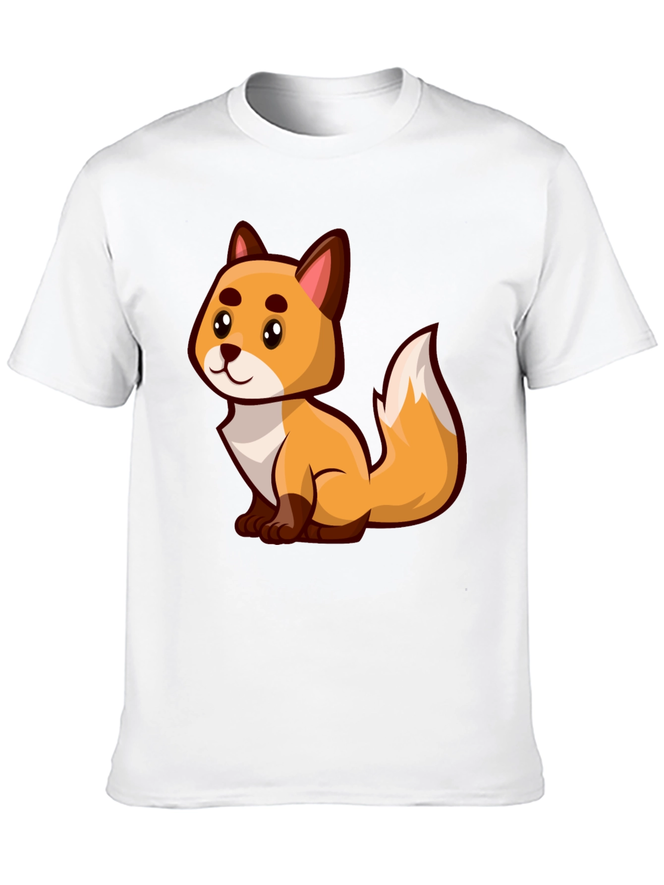 Cartoon Fox Graphic Tee - Black Crew Neck