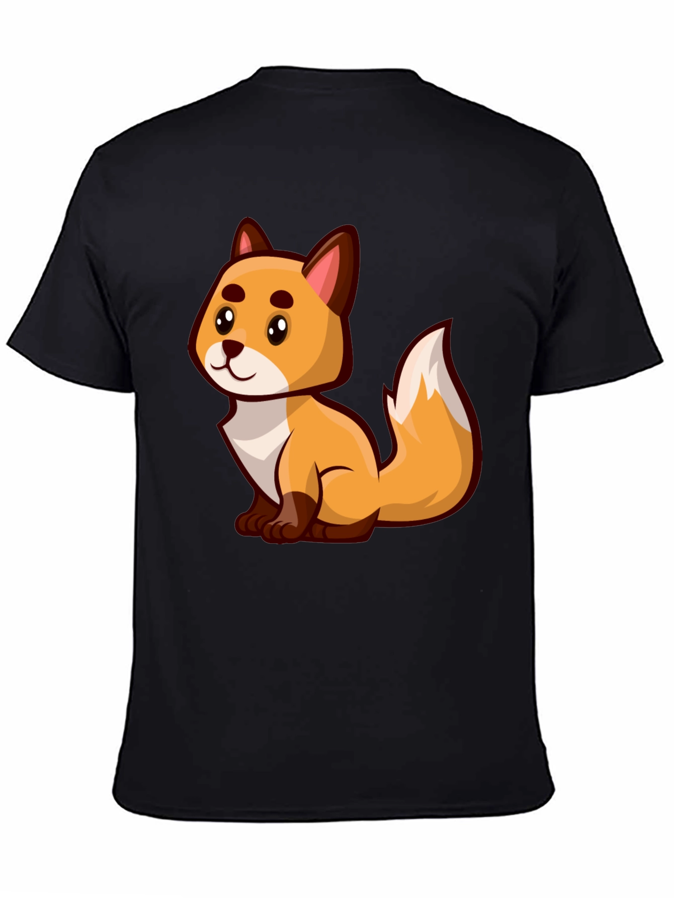 Cartoon Fox Graphic Tee - Black Crew Neck