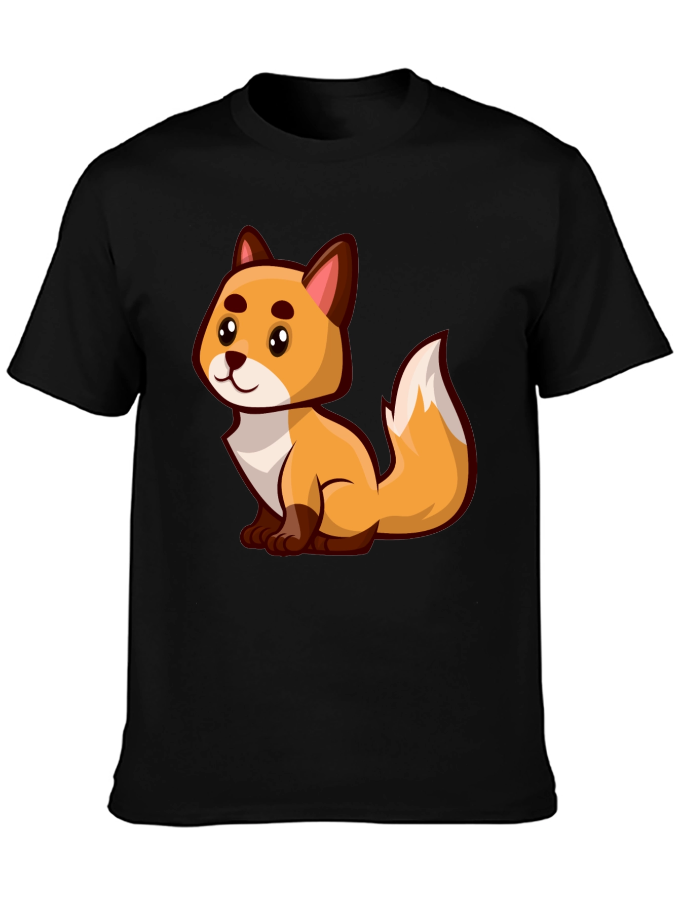 Cartoon Fox Graphic Tee - Black Crew Neck
